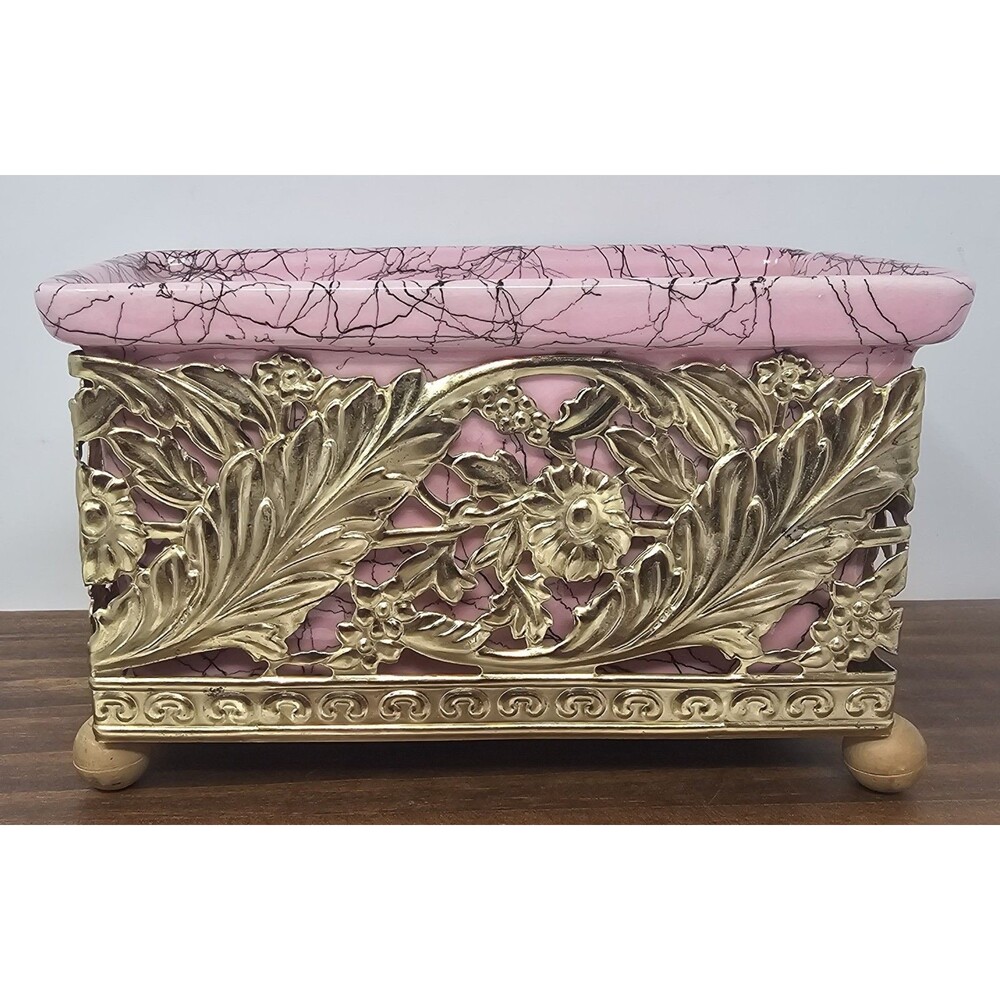 Vtg Hull MCM Pink Ceramic Footed Splatter Lines Mini Loaf Pan Trinket Dish 6"